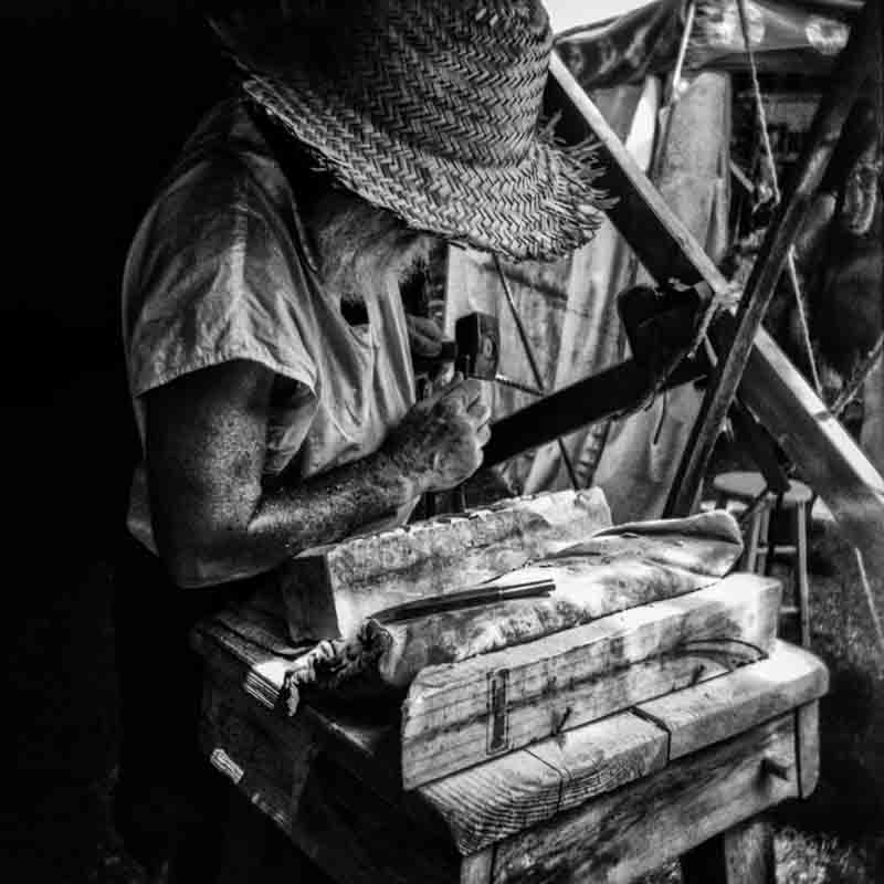 Photo of a stone mason I took with a Holga